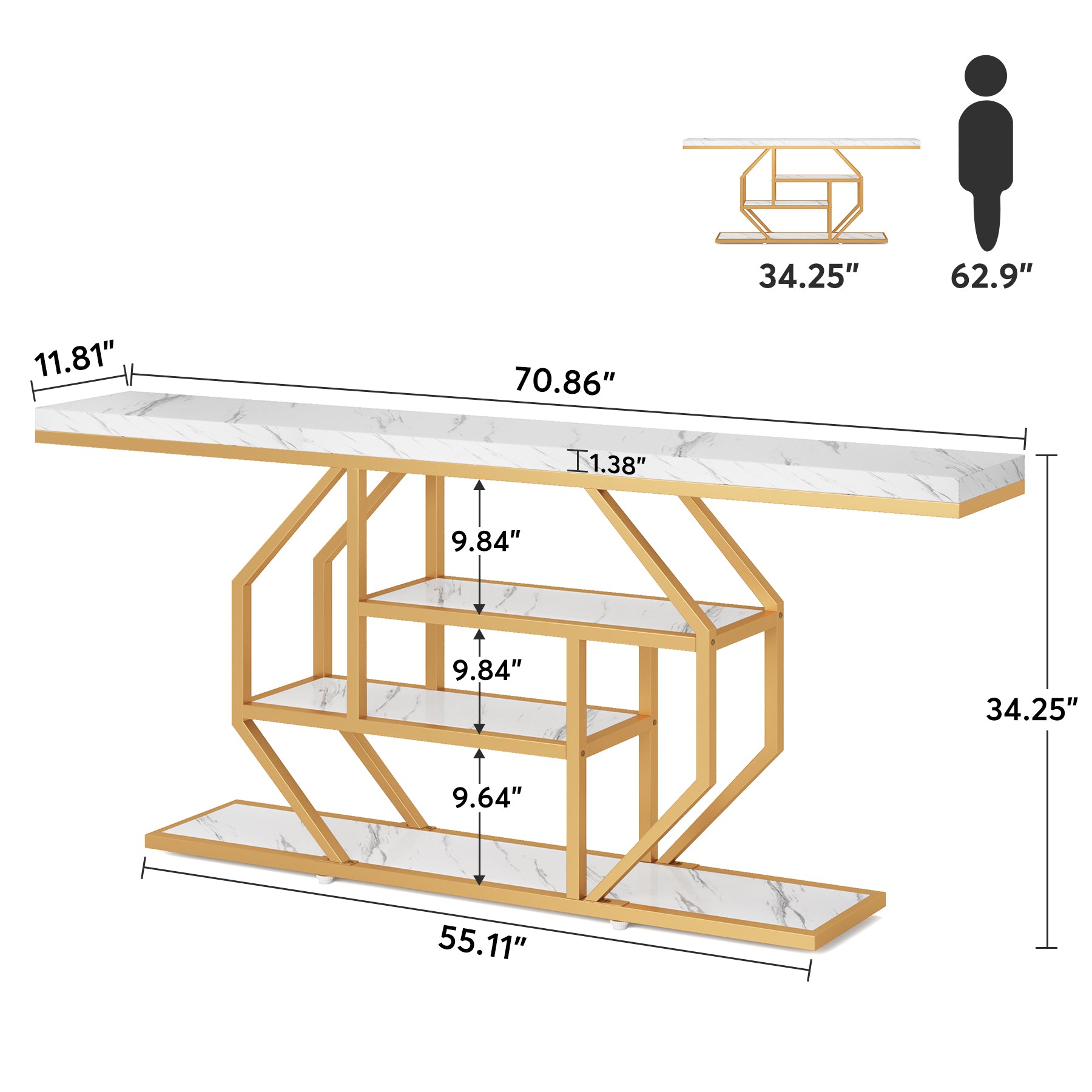 70.9" Console Table, 4-Tier Entryway Table
